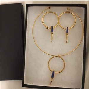 Vanessa Mooney farrow hoop & dagger falon blue gold choker and earrings set 14k
